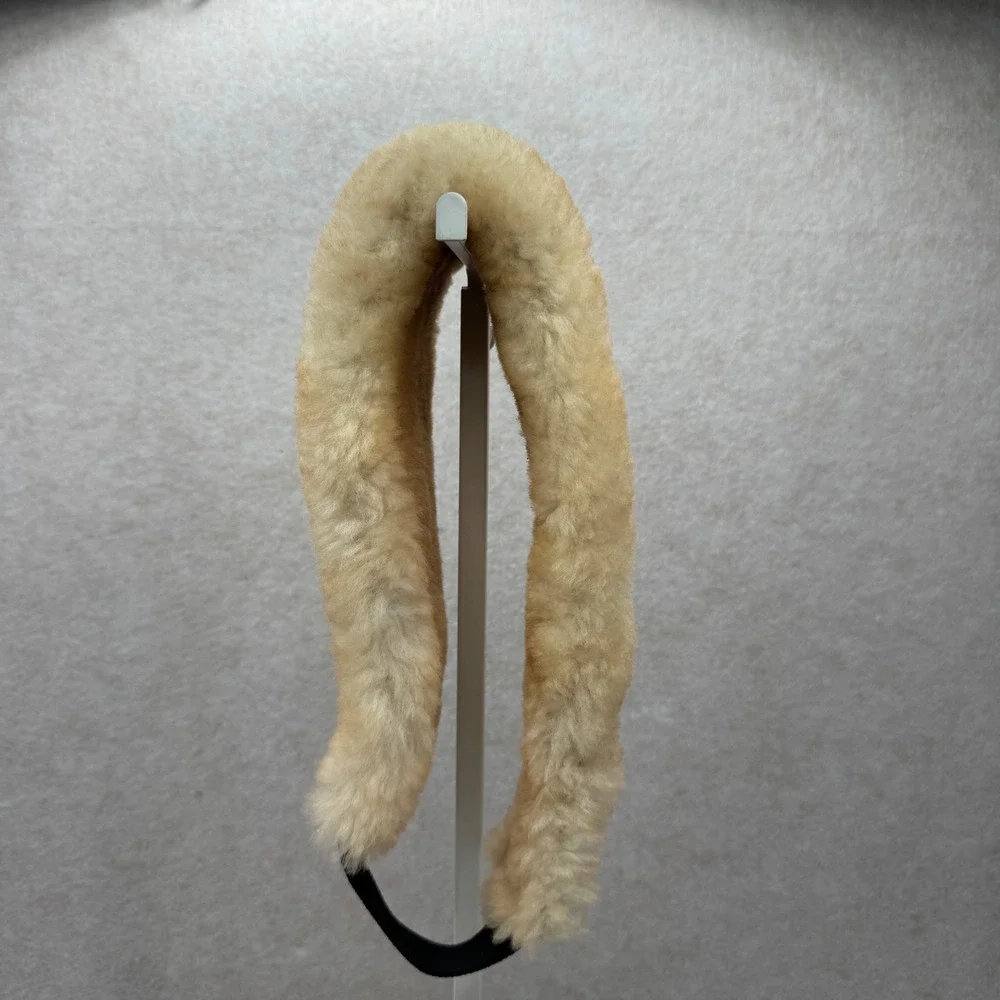 Leather Suede Shearling Ear Warmer Headband Size L Tan Brown Winter Cozy Ski VTG